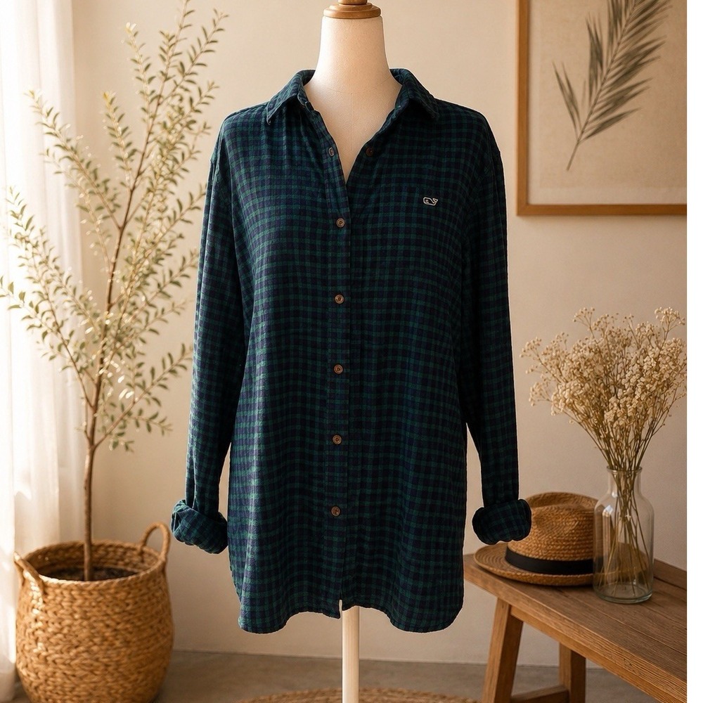 Vineyard Vines‎ Classic Fit Cotton Flannel Plaid Whale Button-Down Shirt L . i2